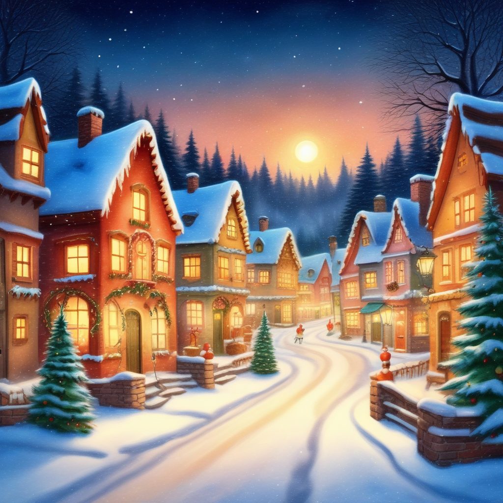 🌲雪地里的温暖小镇！圣诞节日氛围感插画，冬日背景图！