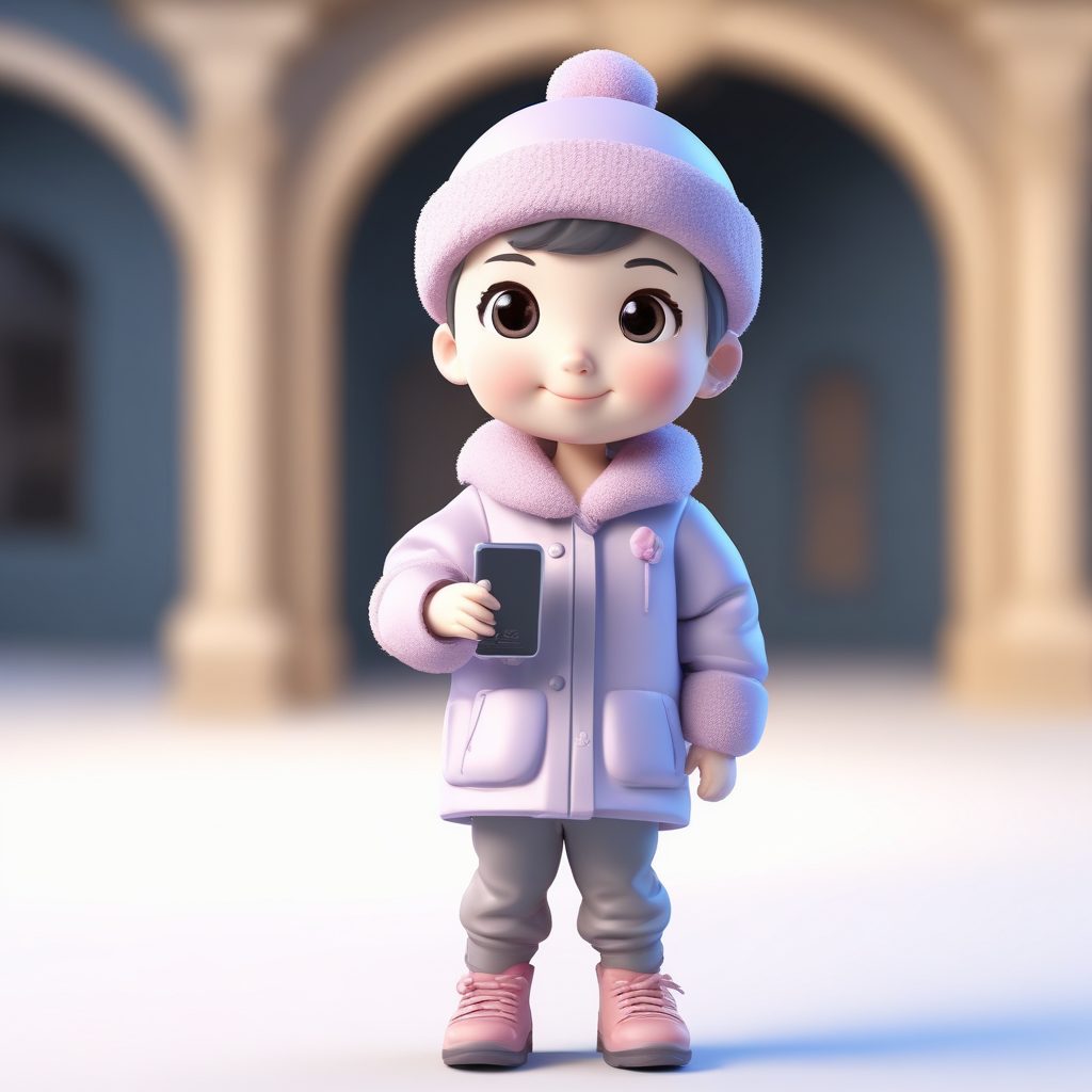 📱雪地自拍达人!Q版人物举手机动作,3D粘土全身像
