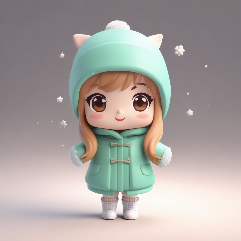 雪景拍摄: Q版女孩在雪花中伸手的惊喜表情提示词