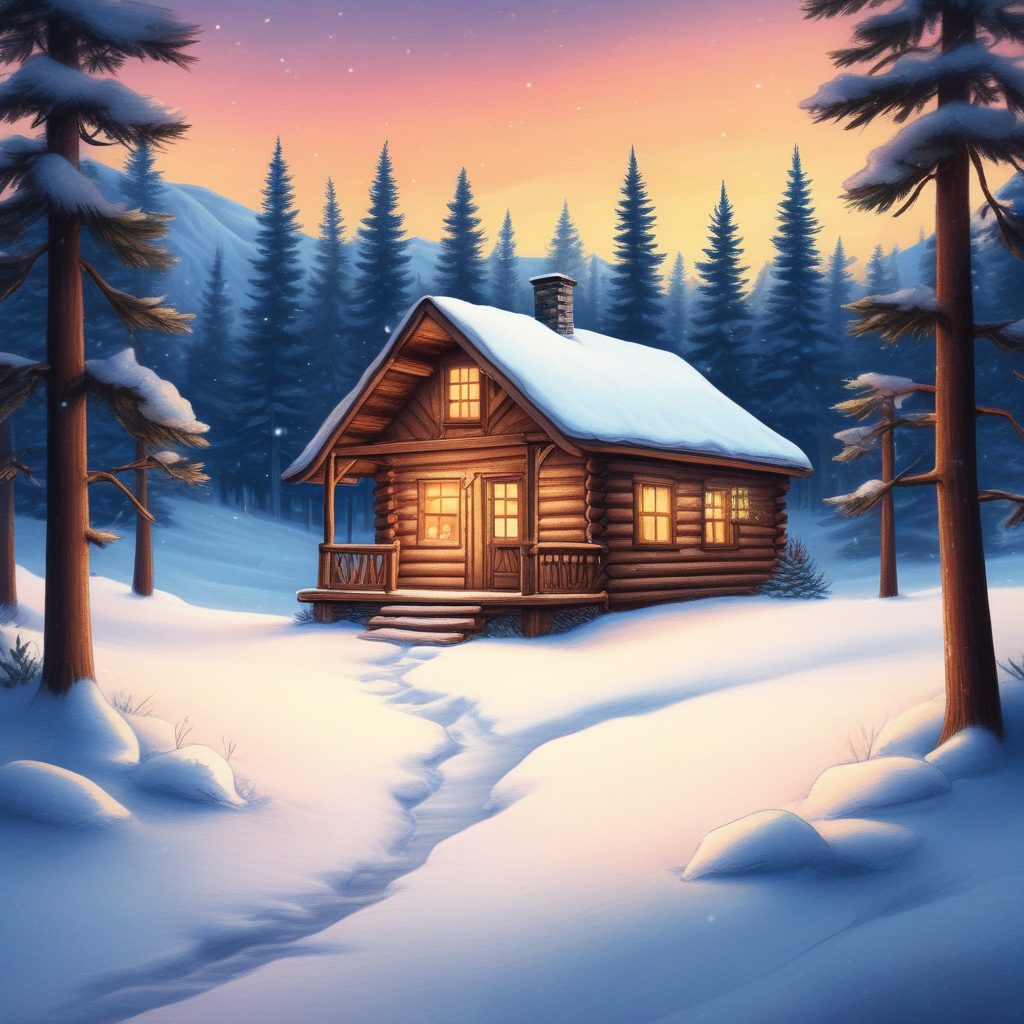 🌲雪山小屋！暖色调治愈系手绘，冬季氛围感壁纸！