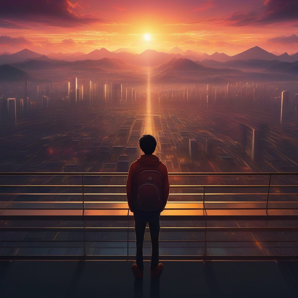 学习新海诚式“黄金时刻”天空！AI绘画精细化城市屋顶日落全景