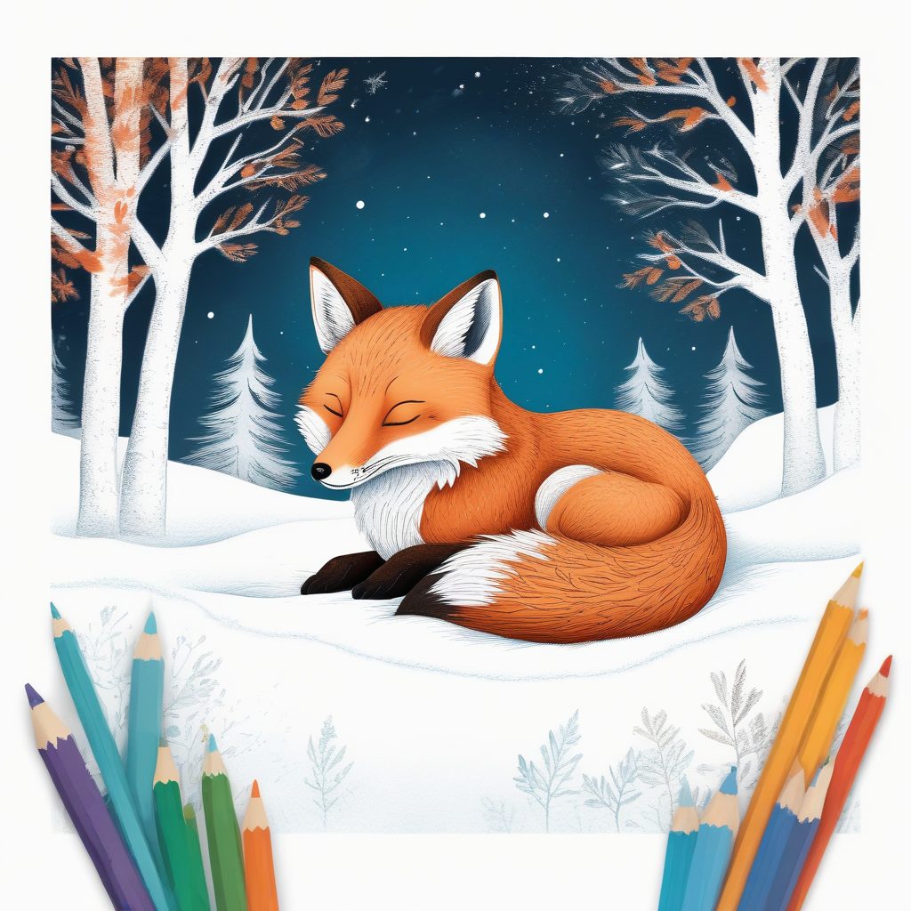 🌲雪中睡着的小狐狸：治愈系冬日插画，温暖童话风，超适合做圣诞卡！