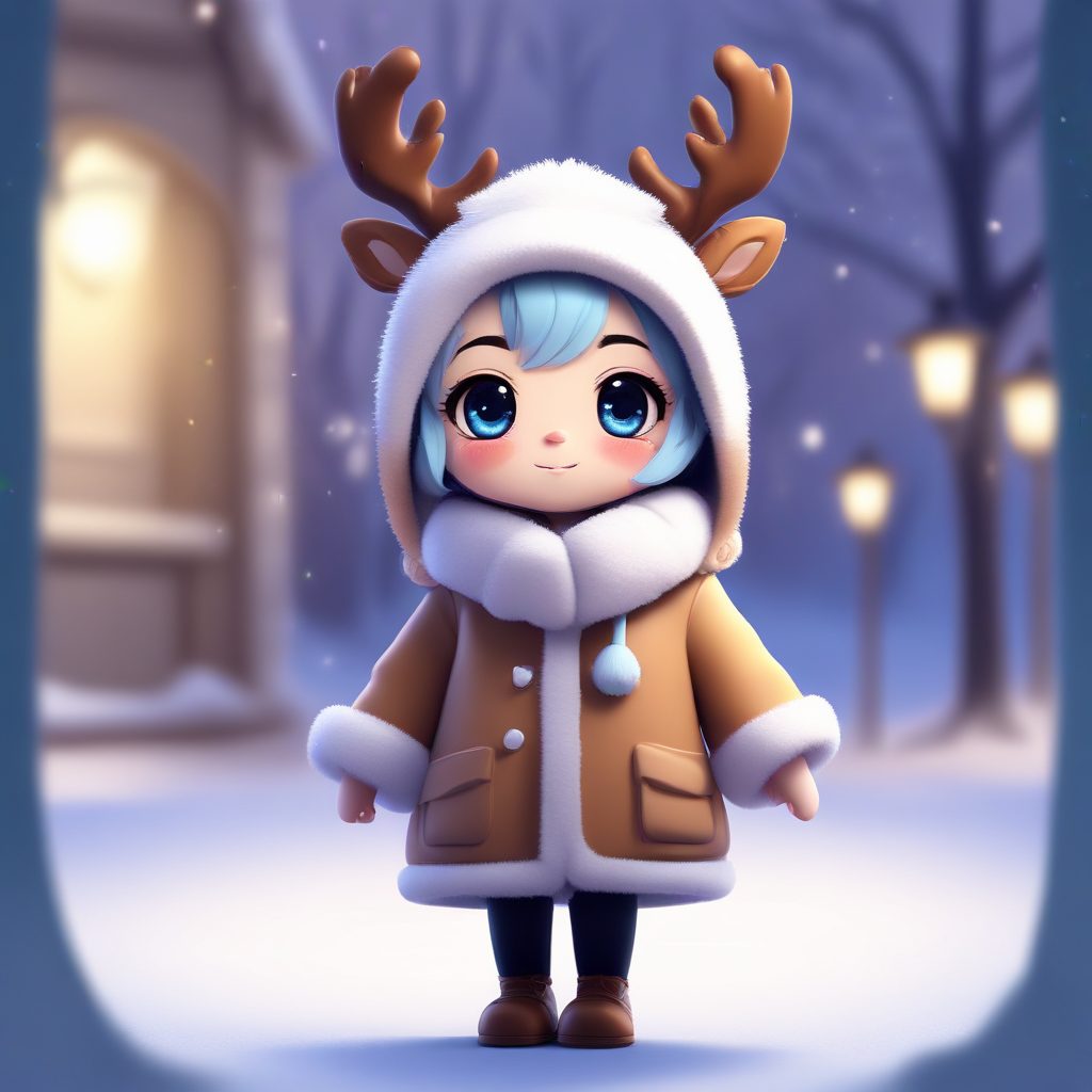 驯鹿圣诞Q版全身照：AI生成冬日温暖动态角色，极简背景设置