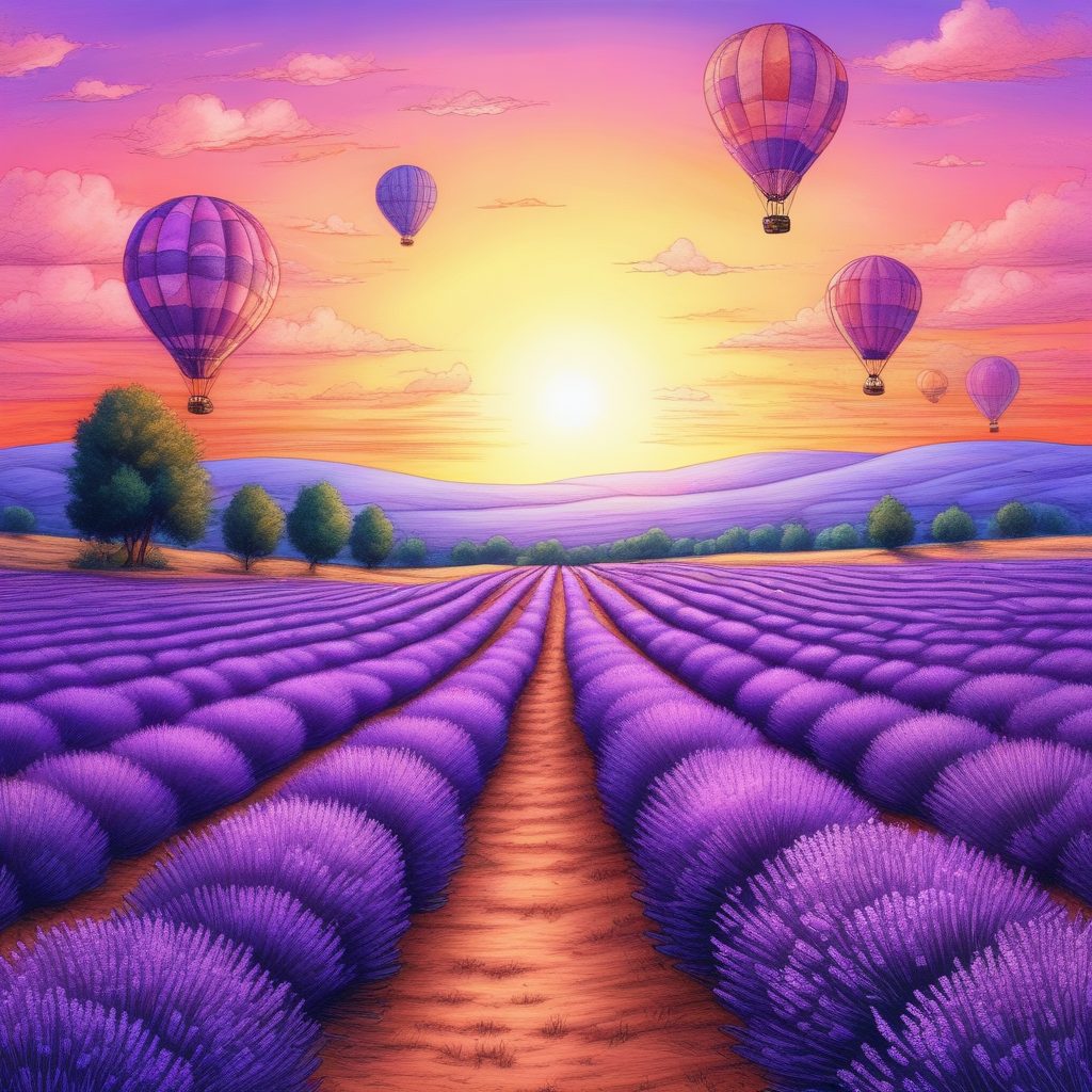 💜薰衣草田与热气球！超浪漫暖色系手绘插画，情侣头像背景！