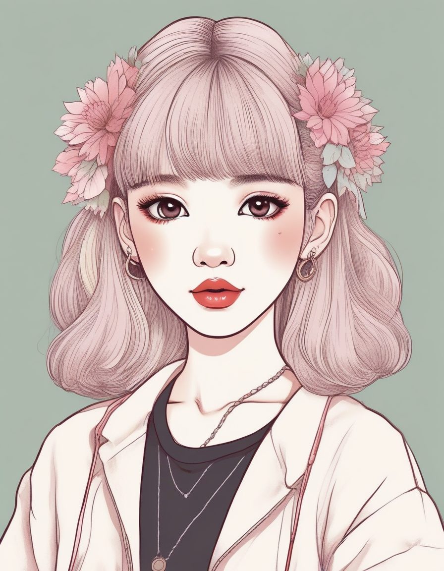 Y2K复古可爱风:AI生成时尚辣妹线稿肖像与纯色背景搭配技巧