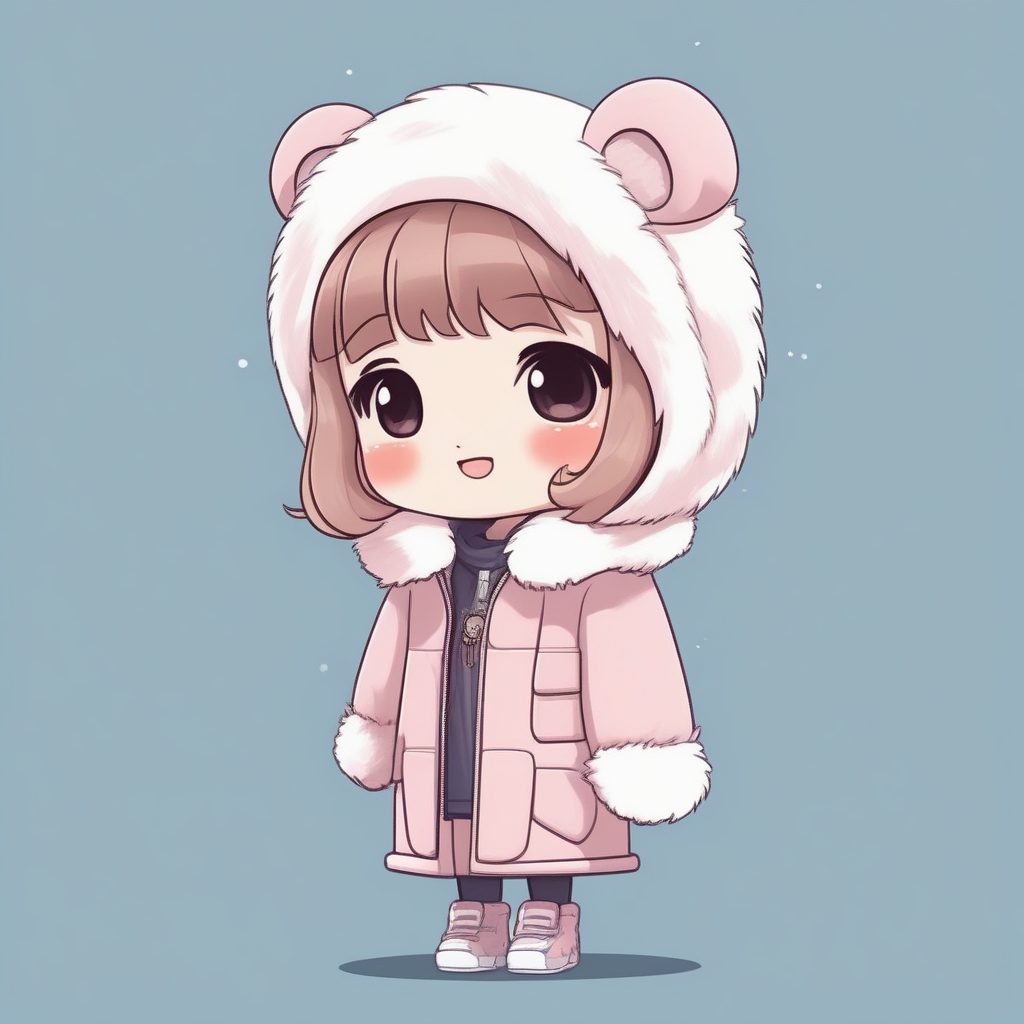 Y2K千禧辣妹风Q版冬日穿搭：长款皮草外套全身站立图