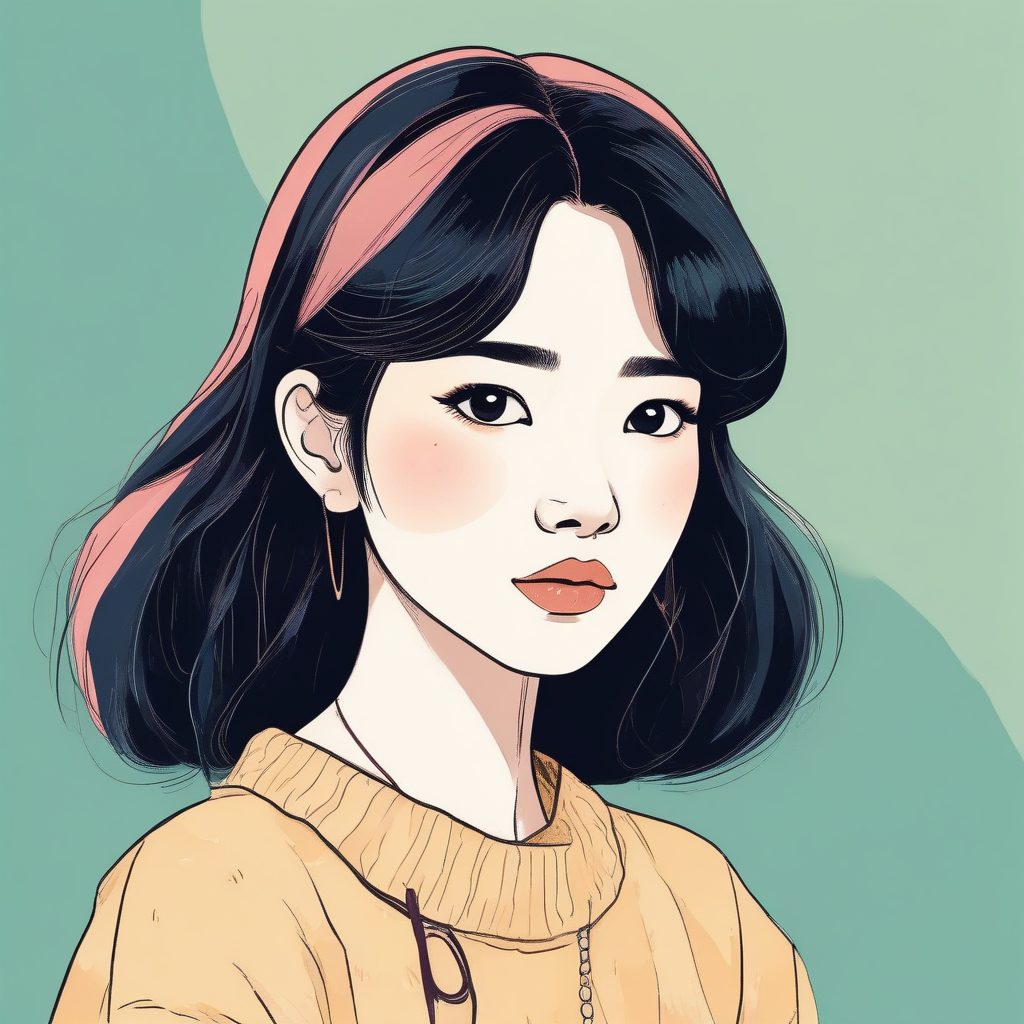 Y2K少女必备！高饱和蜡笔风头像，线稿插画，纯色背景无水印