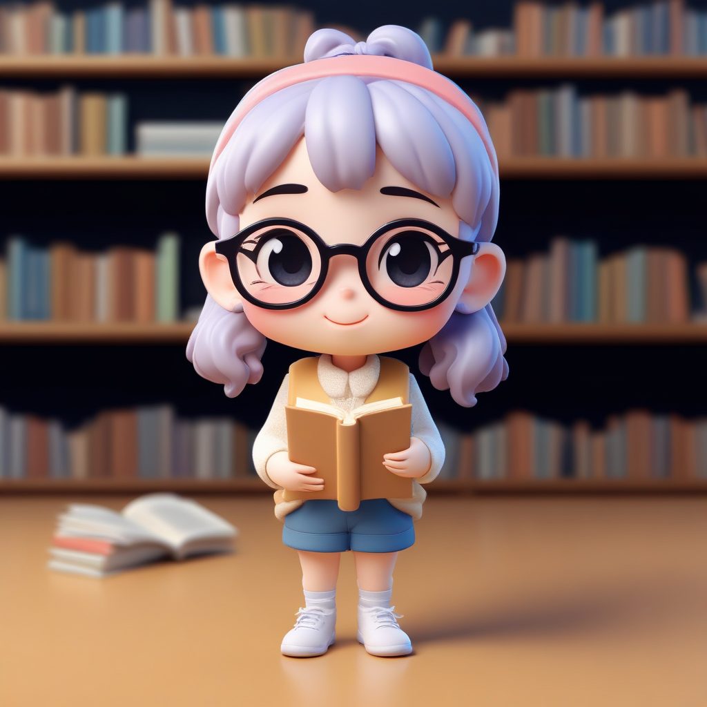 眼镜萌妹！抱着书本的Q版学霸少女治愈系全身图