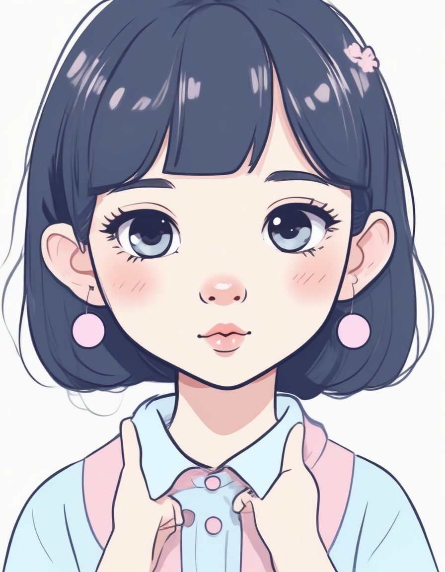 ✨眼神杀!极简手绘线稿,日系少女无辜大眼的特写头像