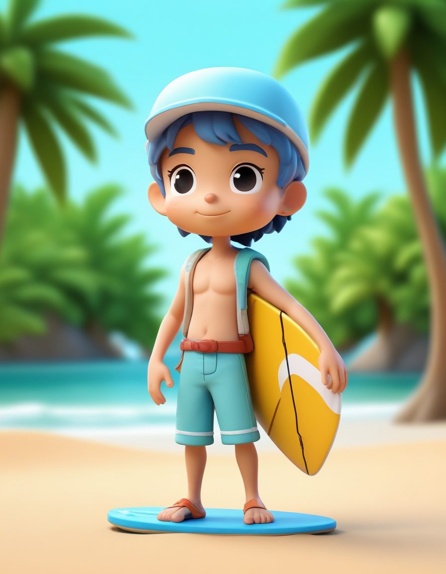 🌞阳光沙滩Chibi | 拿着冲浪板的C4D粘土全身像，度假风头像