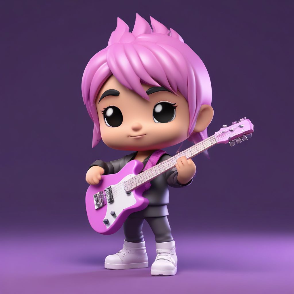 🎸摇滚少女！甜酷吉他手Chibi全身像，专业级C4D渲染！