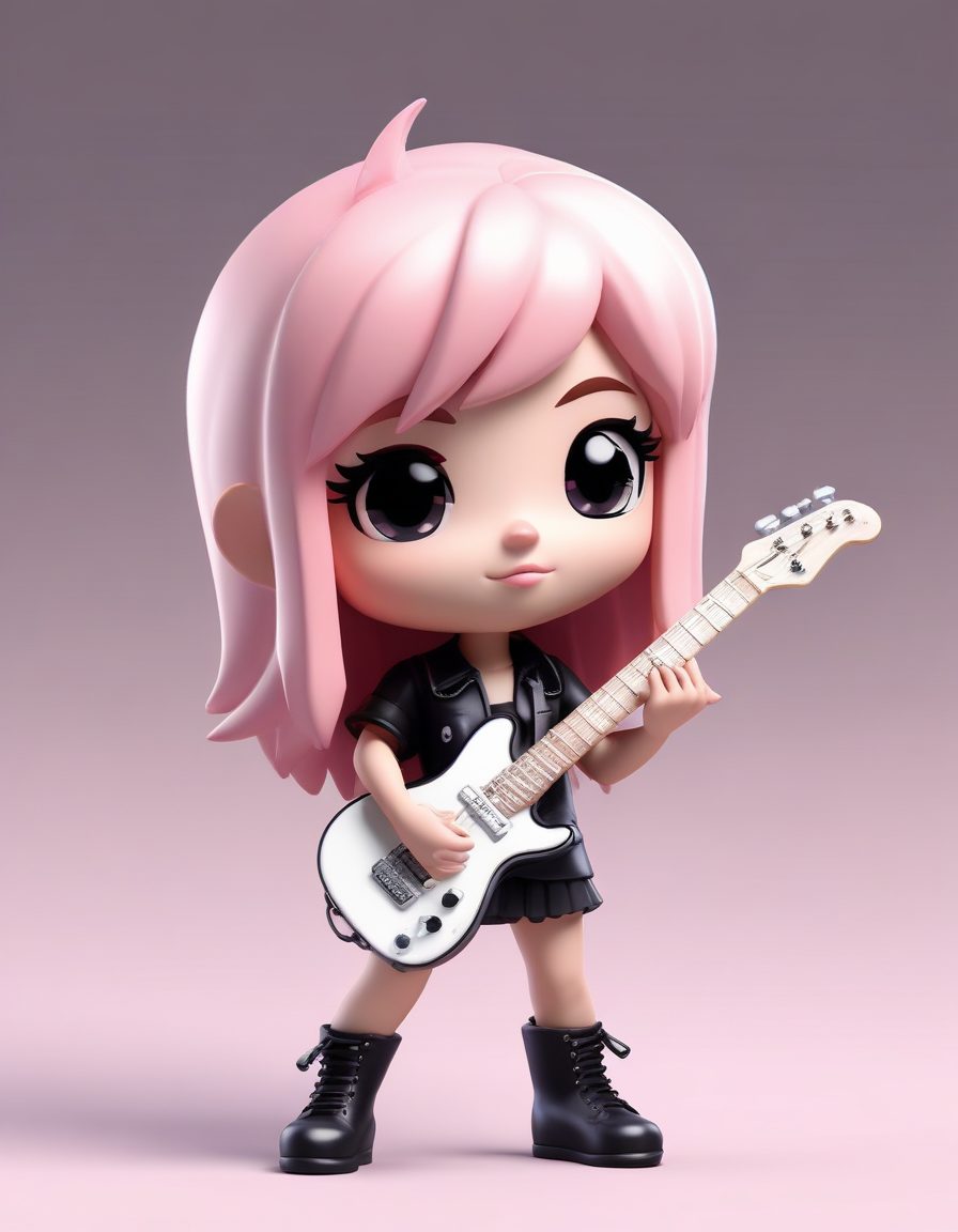 🎸摇滚甜心！背着迷你吉他的Q版Chibi，C4D撞色头像生成