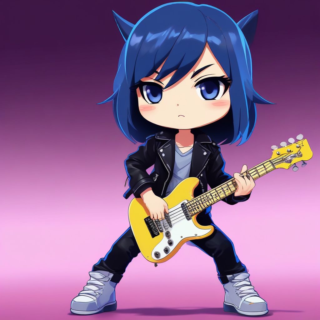 🎸摇滚甜心Q版！吉他Solo一个可爱时尚Q版动漫人物，表情动作丰富，高细节金属质感提示词