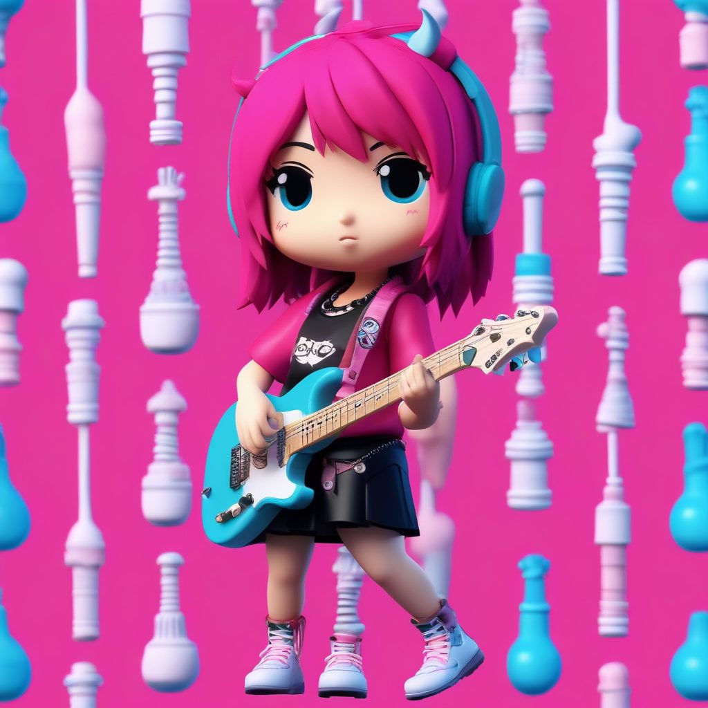 🎸摇滚甜心！Q版朋克少女全身像提示词 | 酷萌黏土美学