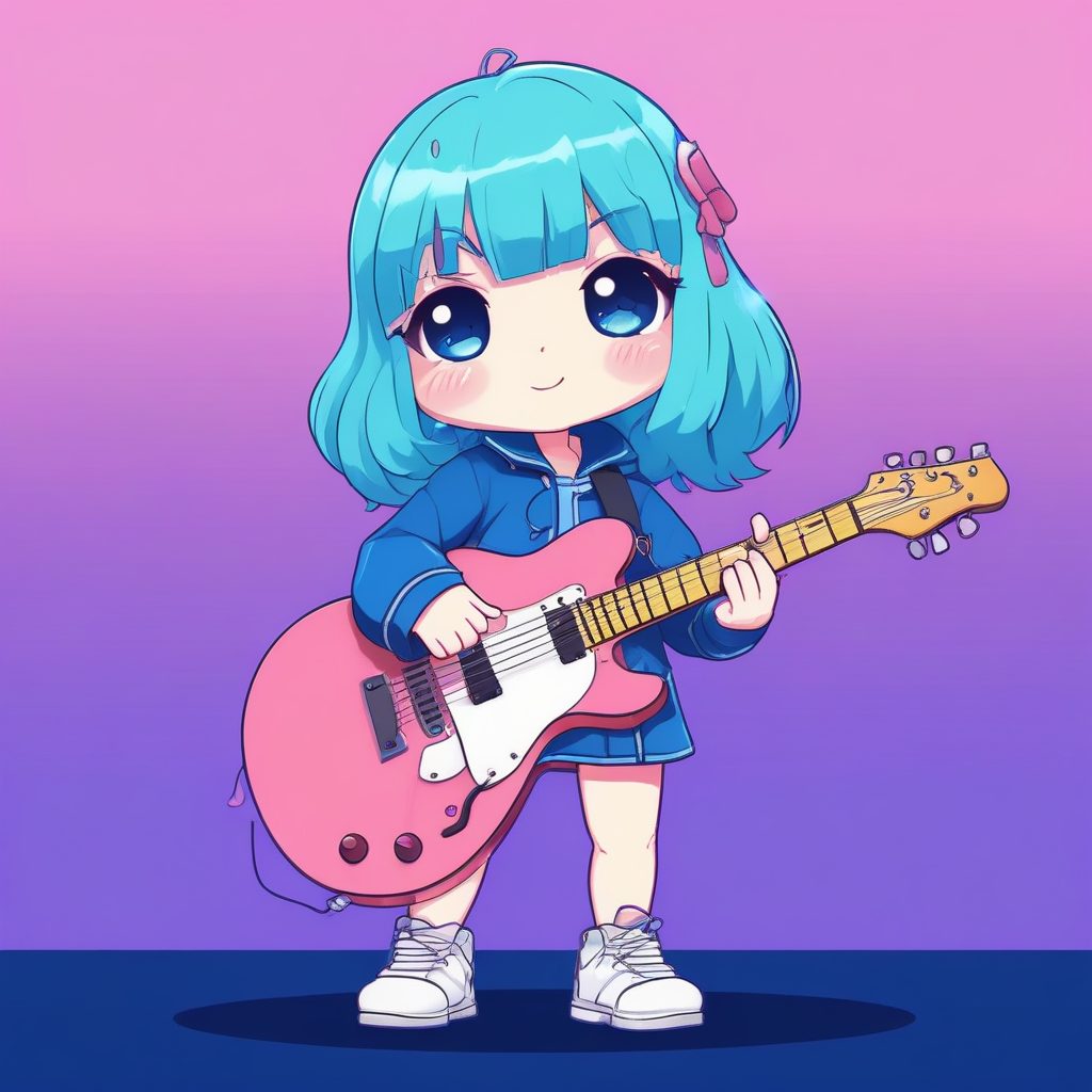 🎸摇滚甜心！Q版乐队主唱插画，动态舞台感，个性头像必备！