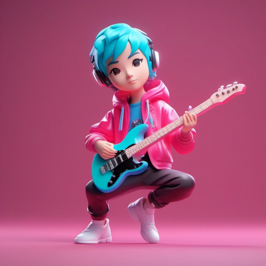 摇滚乐手Q版公仔：高动态姿势3D渲染，Pop Mart音乐主题AI提示