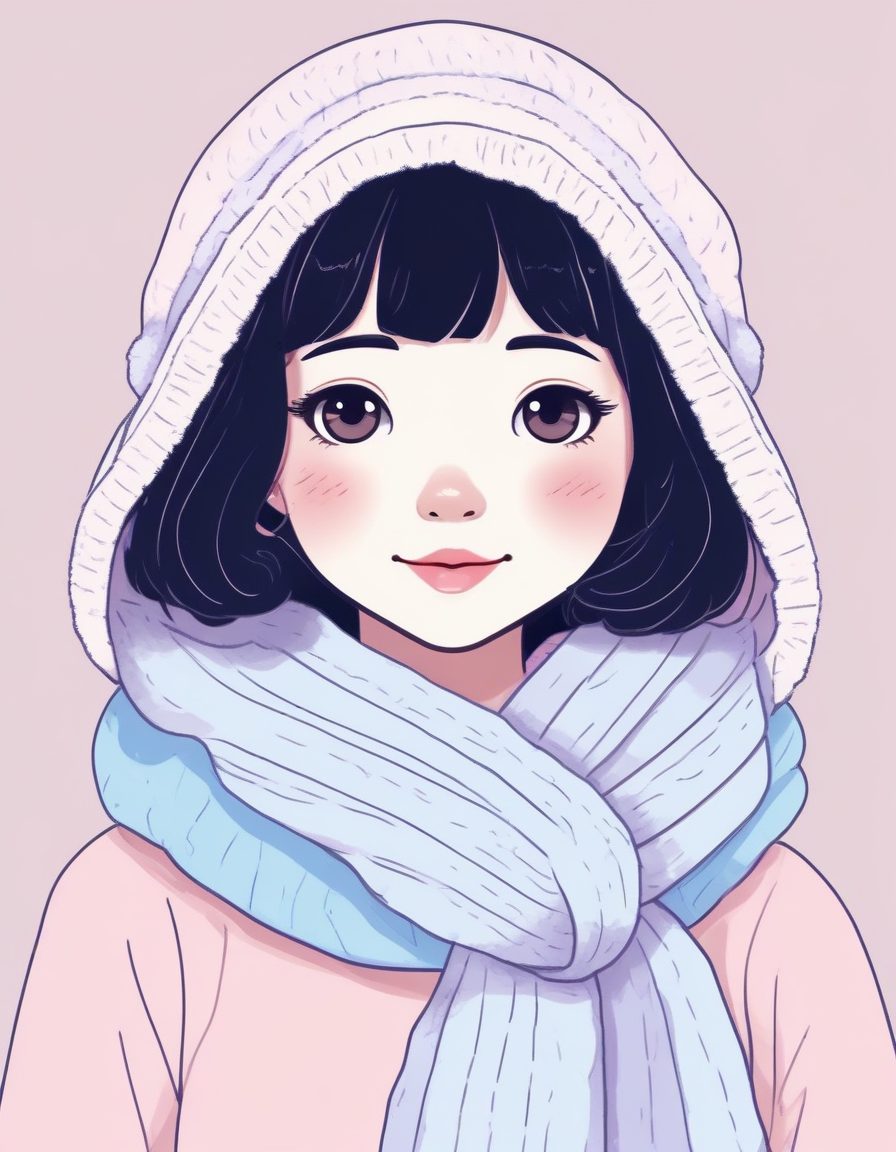 🧣一秒出图!毛茸茸针织围巾女孩,SD提示词复刻日系插画风