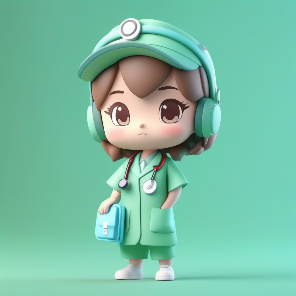 医生职业Q版手办:Mint绿色系治愈风3D渲染AI提示词教程