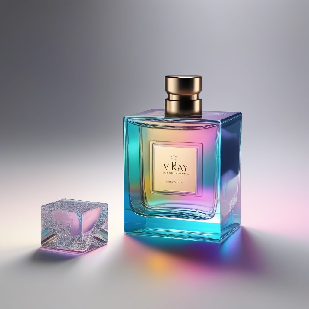 艺术级嗅觉：抽象香水瓶全息炫彩包装盒渲染图