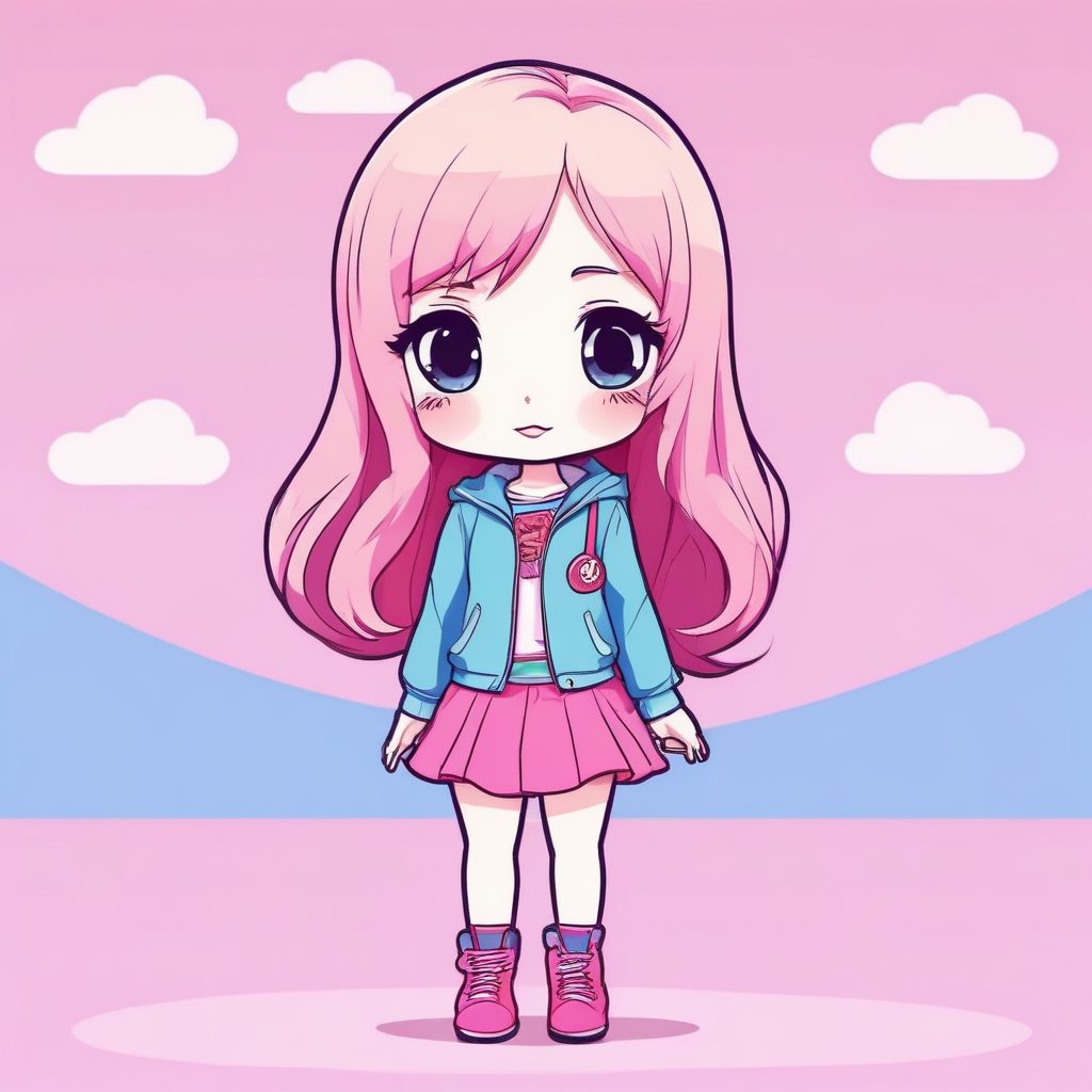 🎨艺术家Chibi：波普艺术印花Q版全身像，纯亮粉背景