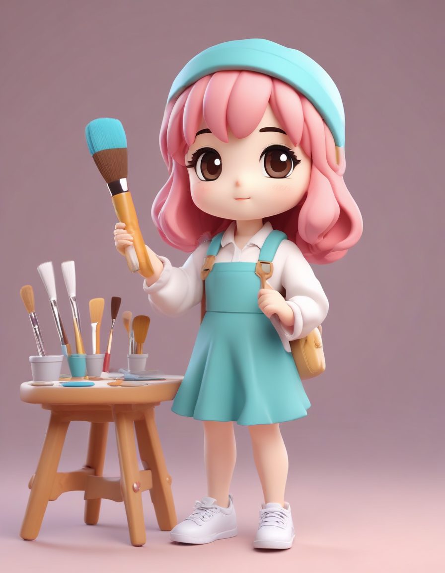 🎨艺术家Q版手办!拿着调色板的全身像,自信表情,C4D黏土质感超绝!