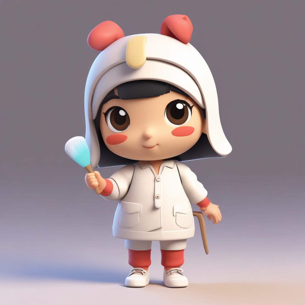 🎨艺术生专属！手拿画笔的Q版Chibi人物全身像，C4D粘土渲染！