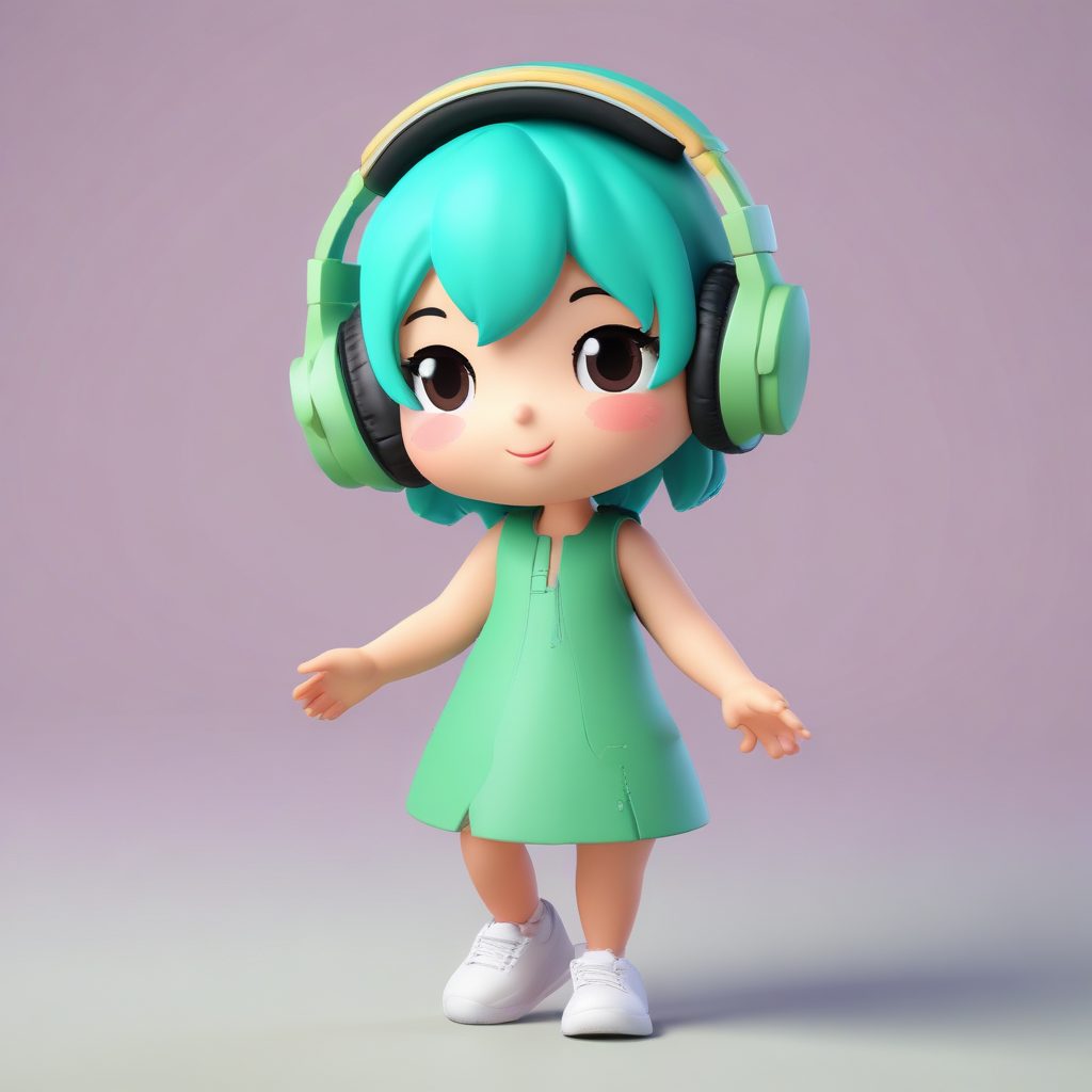 音乐爱好者Q版手办: 沉浸式听歌的舞动动态姿势AI生成