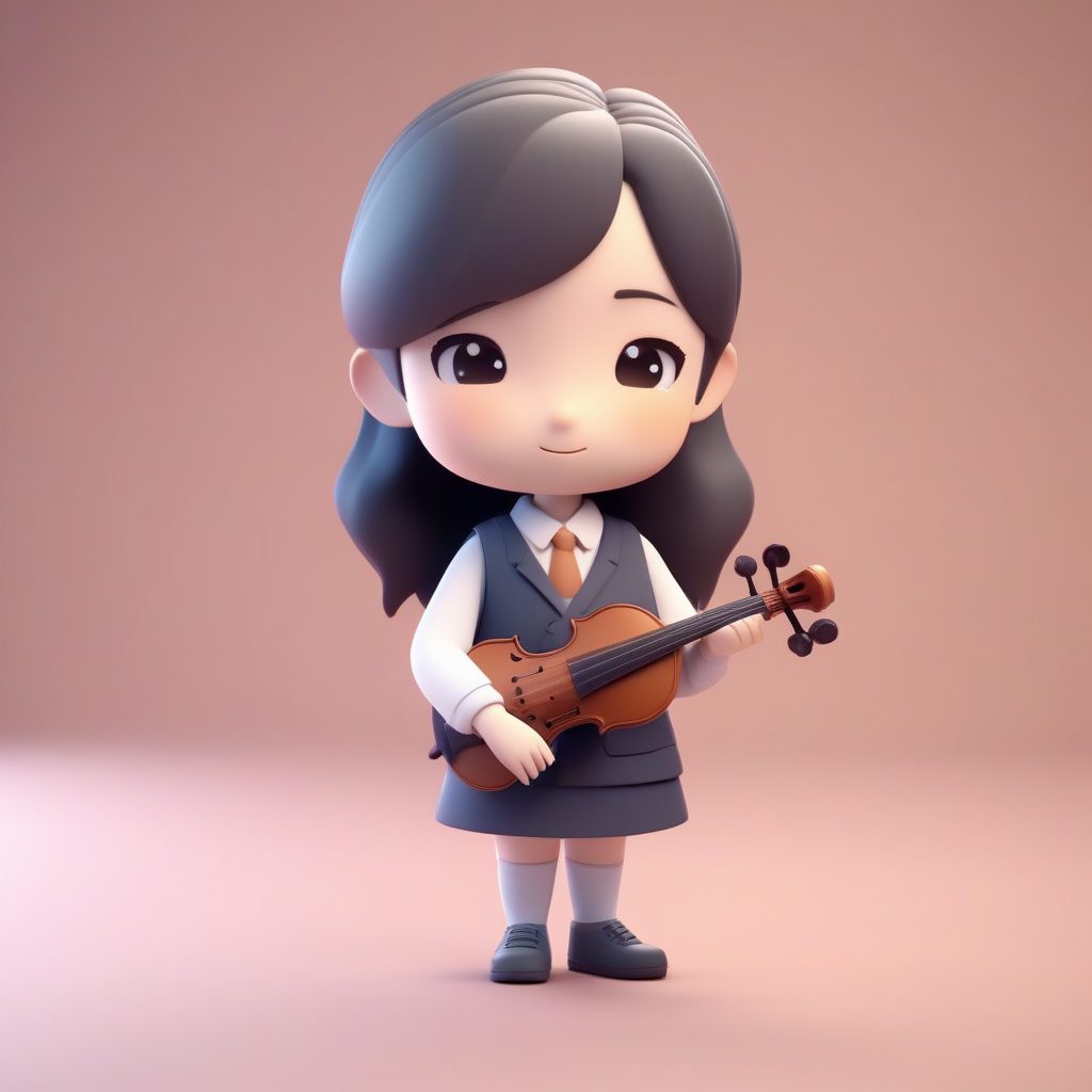 音乐教室迷你手办:小提琴Q版学生,8K粘土质感呈现