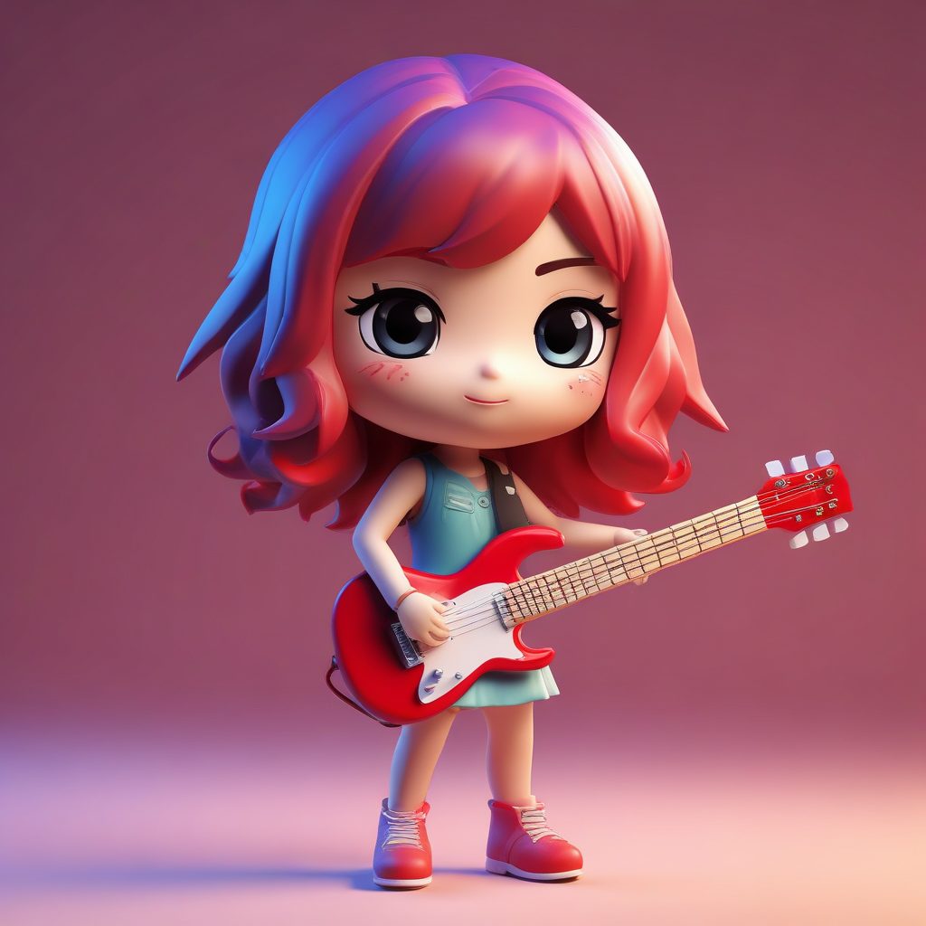 音乐节狂欢：抱迷你电吉他的摇滚Q版人物 8K AI生成
