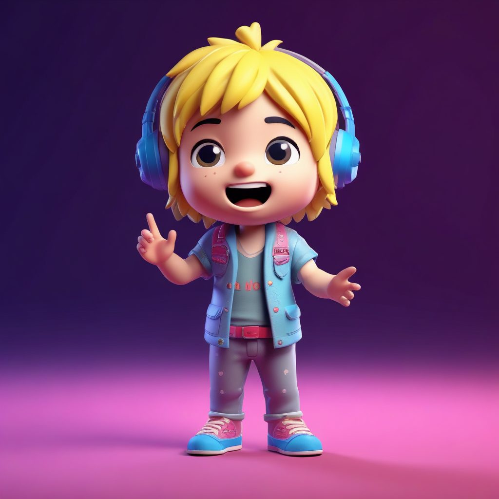 音乐节摇滚主唱：Q版小人激情开麦的全身动态AI插画（8K）