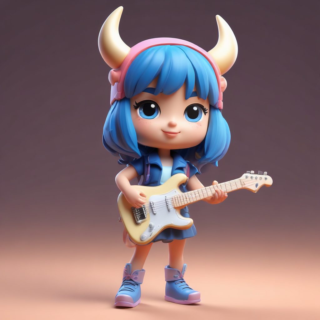 音乐热潮：抱着吉他的Q版摇滚少女粘土模型制作