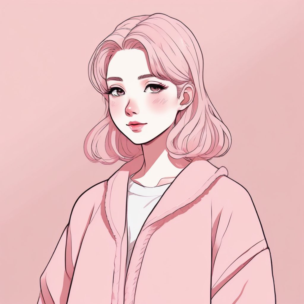 🌸樱花粉甜心 | 日系毛衣开衫少女全身图,甜美线稿壁纸