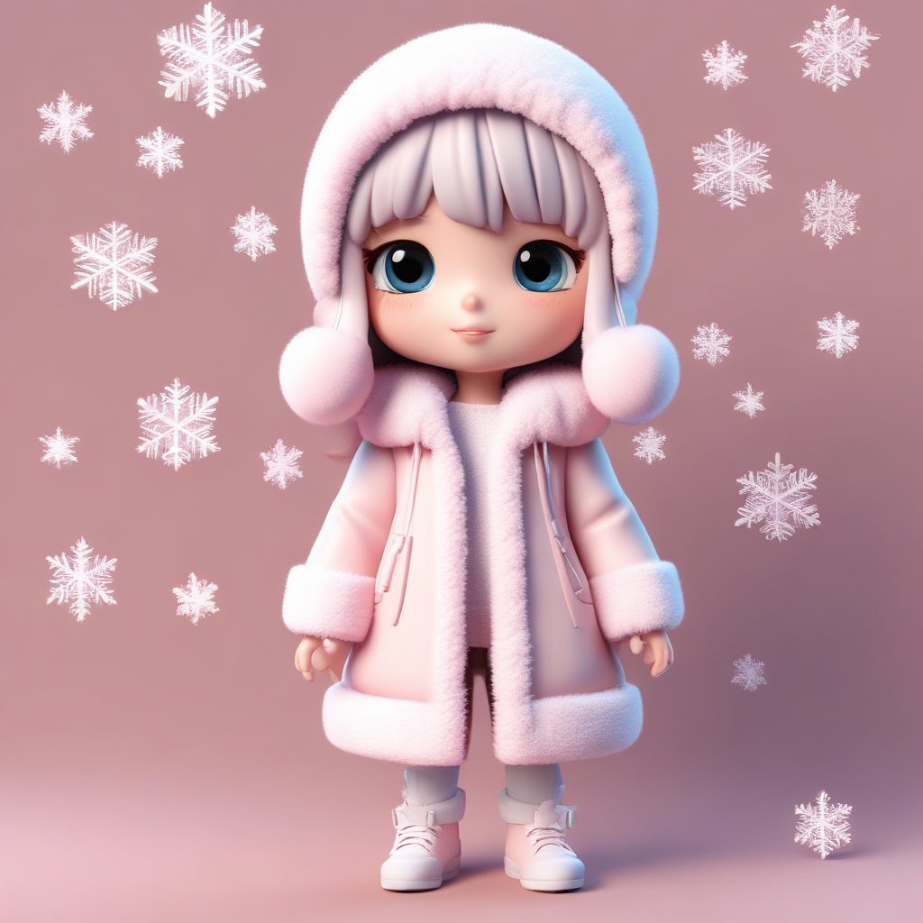 🌸樱花粉温柔！捧着雪花的Q版少女，治愈系黏土全身提示词