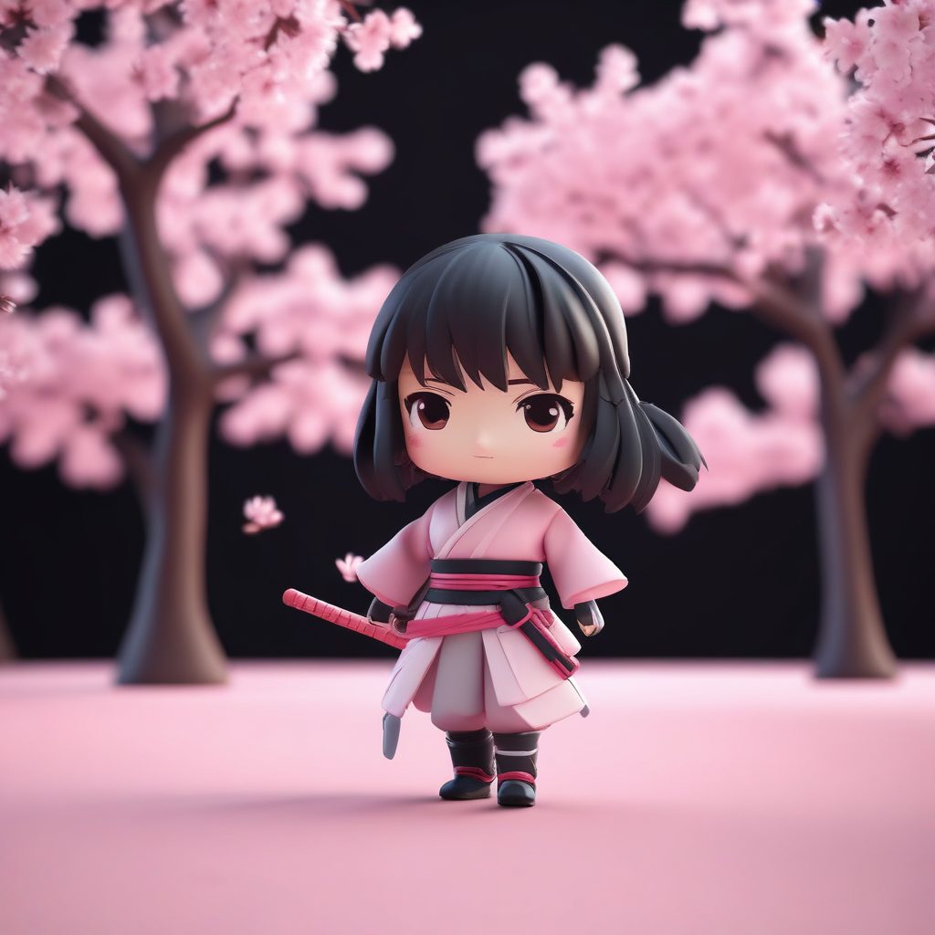 🥋樱花武士！Q版日系武士少女全身像提示词 | C4D黏土质感