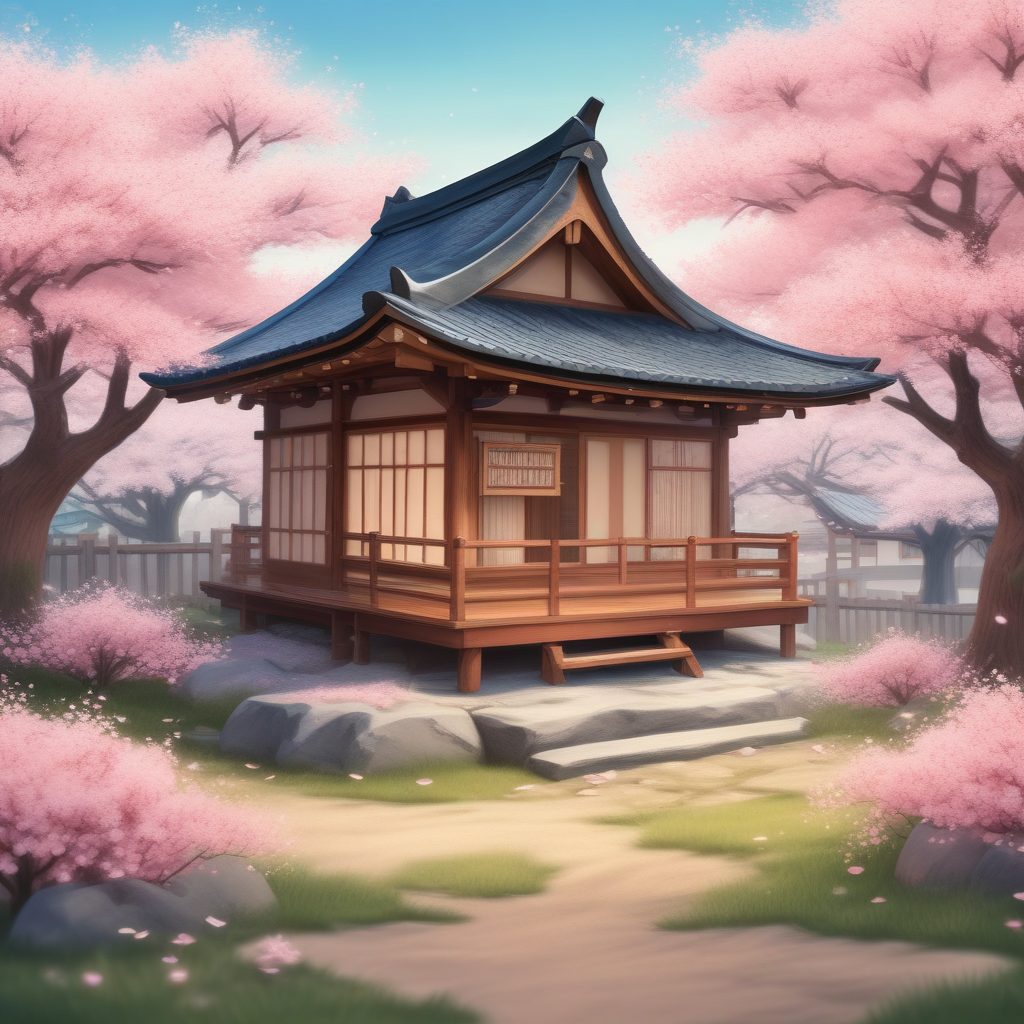 🌸樱花雨下的小屋!治愈系水彩+蜡笔风插画壁纸