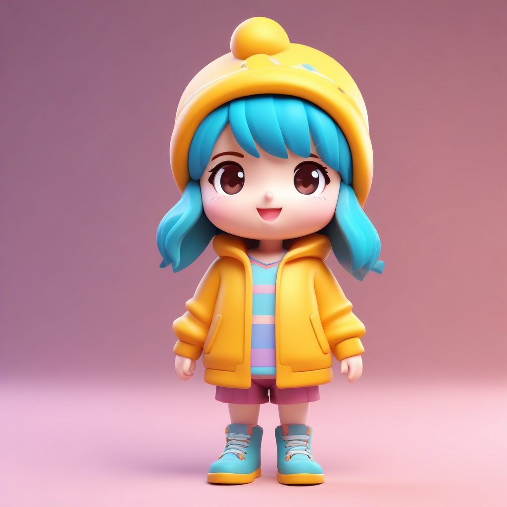 🎉迎接新年！C4D盲盒Q版女孩戴着派对帽，眨眼俏皮全身像