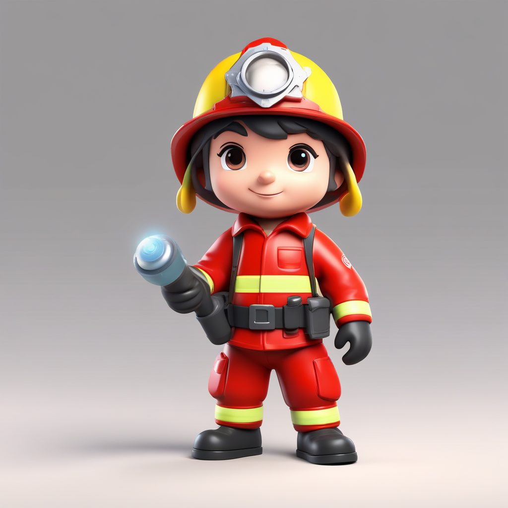 勇敢的消防员Q版:全身站立、充满决心的表情动作AI生成