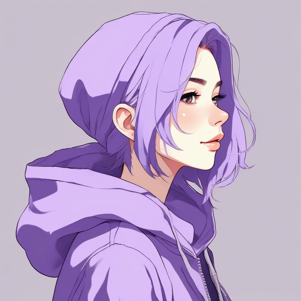慵懒风头像：极简动漫少女侧脸肖像，纯色薰衣草背景，高级感拉满