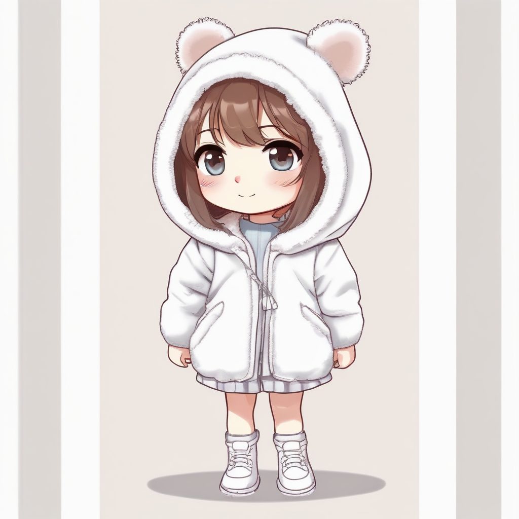 🧸慵懒毛绒风Chibi女孩提示词：米白色纯背景治愈系全身像