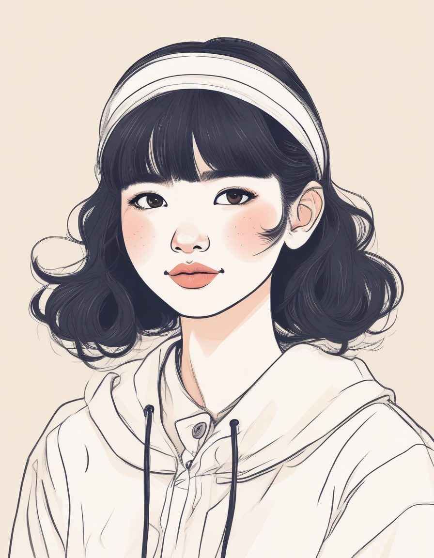 慵懒猫系少女AI插画:纯色背景上的日系手绘线稿肖像技巧