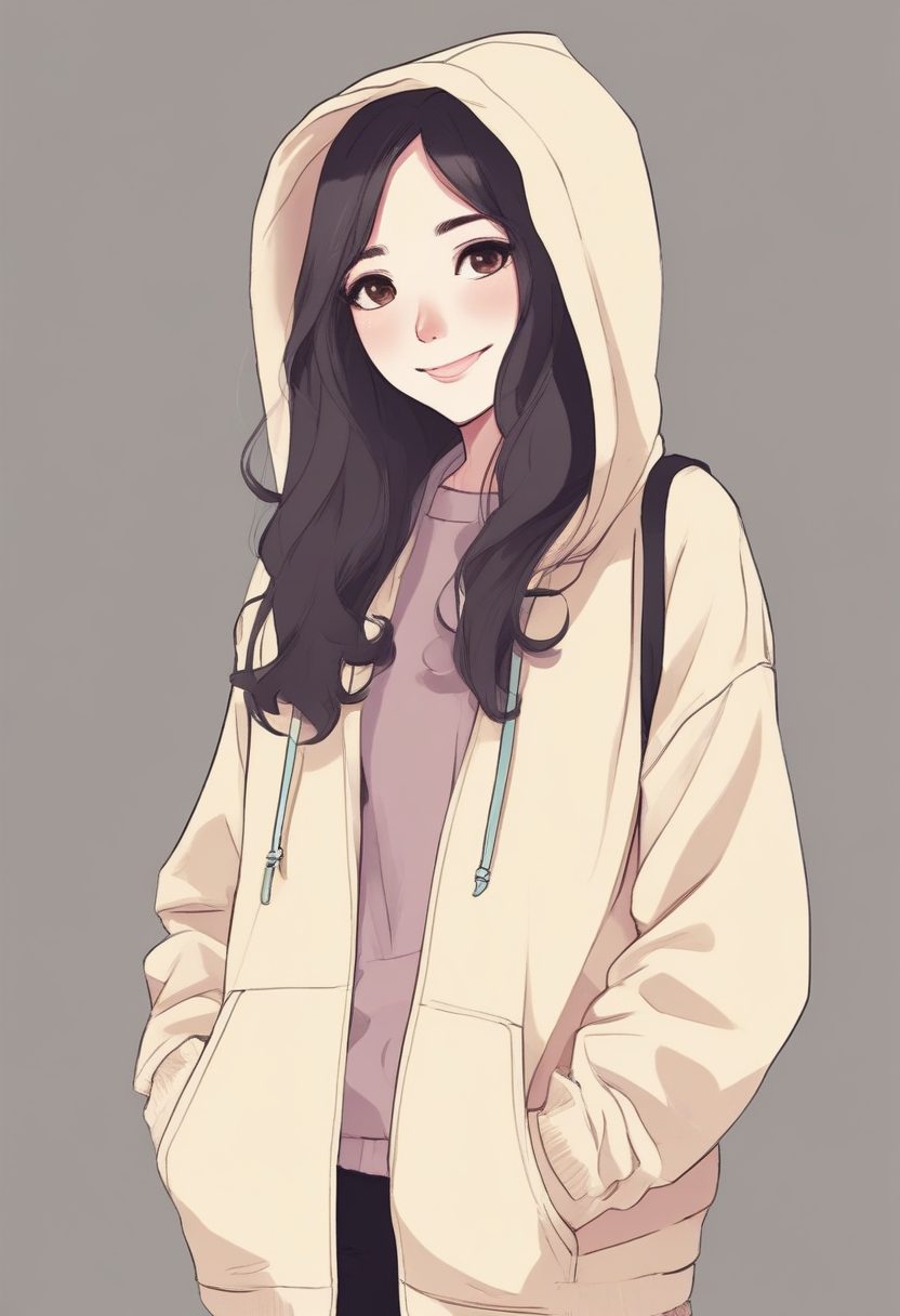 慵懒舒适！极简线稿插画：Oversize卫衣时尚女孩全身像，干净治愈系！