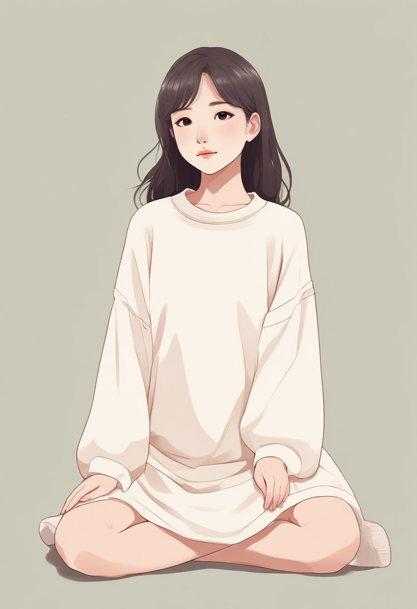 慵懒松弛感穿搭🧶:韩系针织连衣裙少女极简插画,奶油风壁纸头像