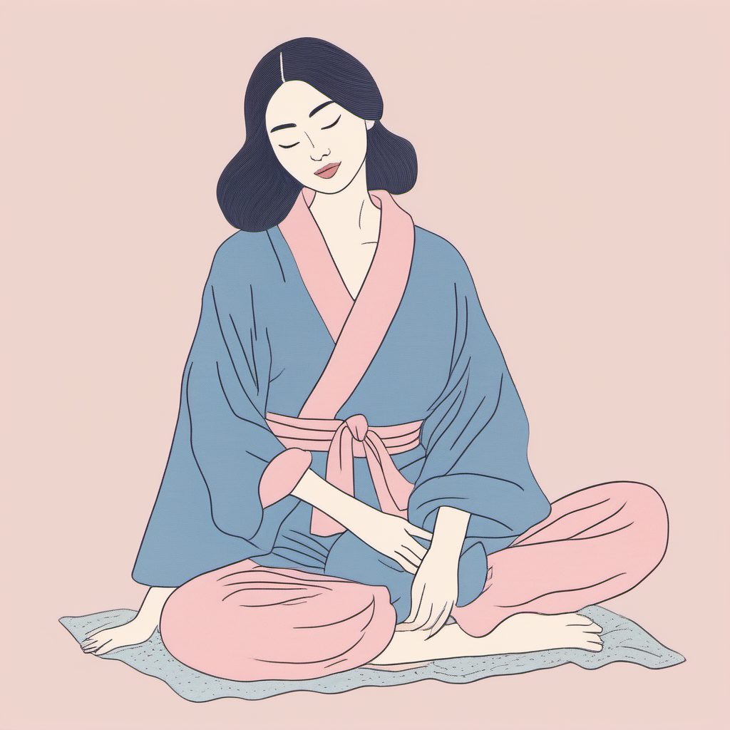 慵懒坐姿线稿:粉蓝色系居家服插画与风格解析