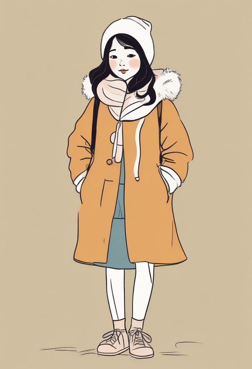 🎨油画棒质感：极简线稿插画，可爱少女冬日穿搭全身壁纸