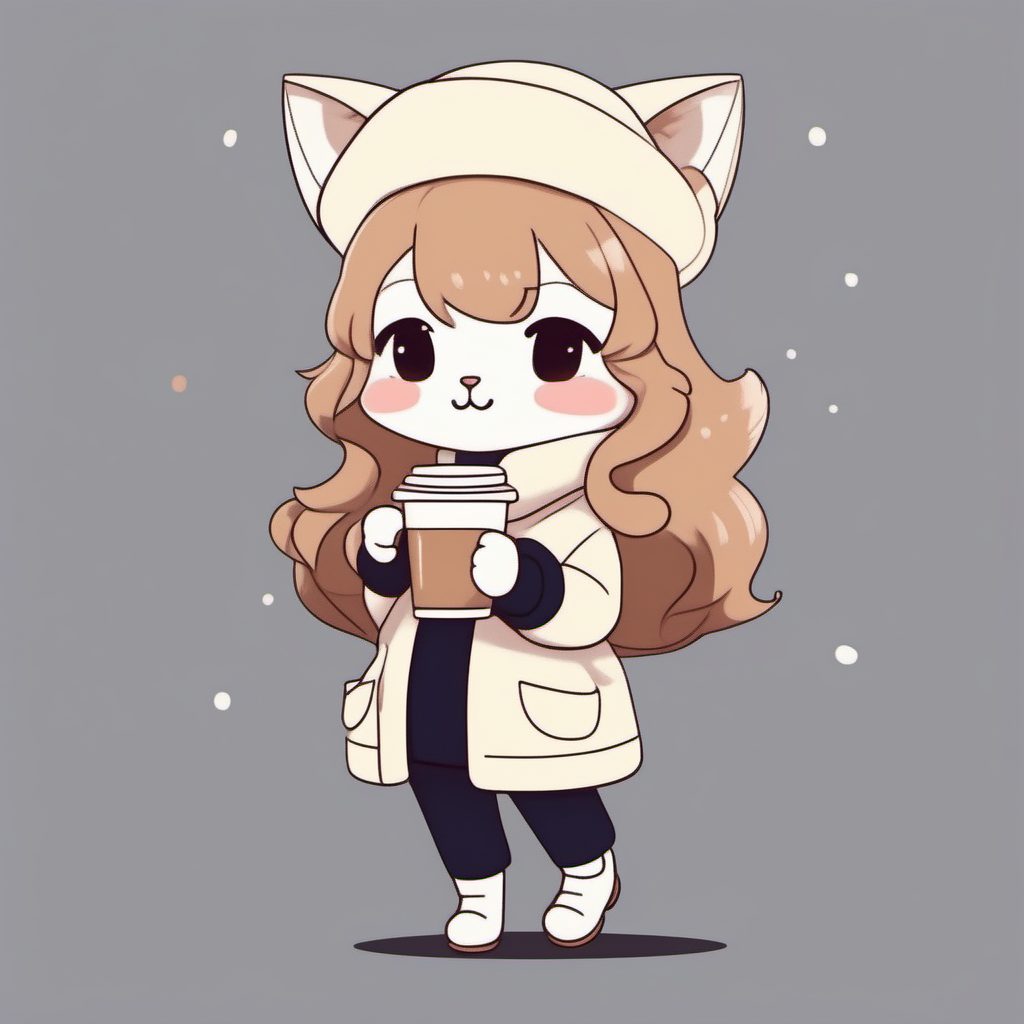 优雅法式风:高领毛衣搭配贝雷帽的Q版猫娘艺术插画