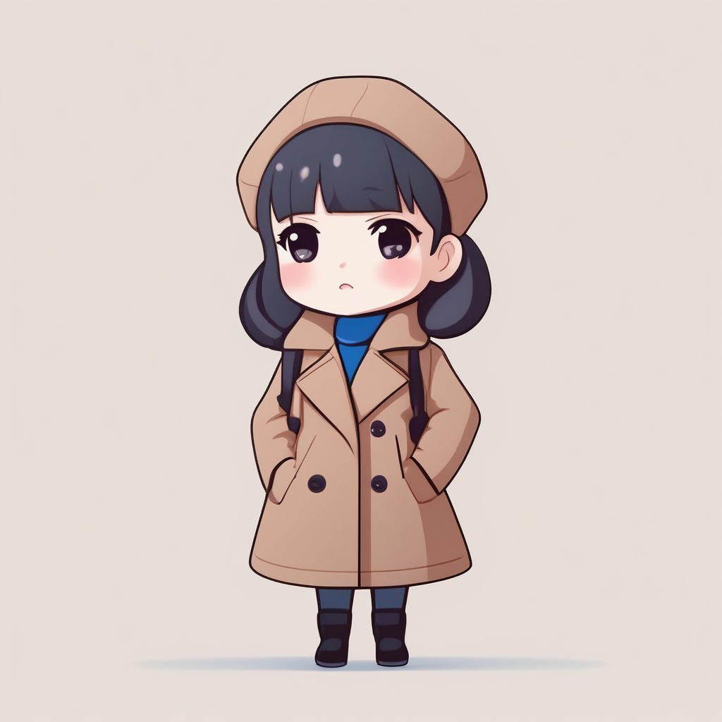 优雅极简:冬季风衣Q版女孩全身提示词,高级灰色调渲染