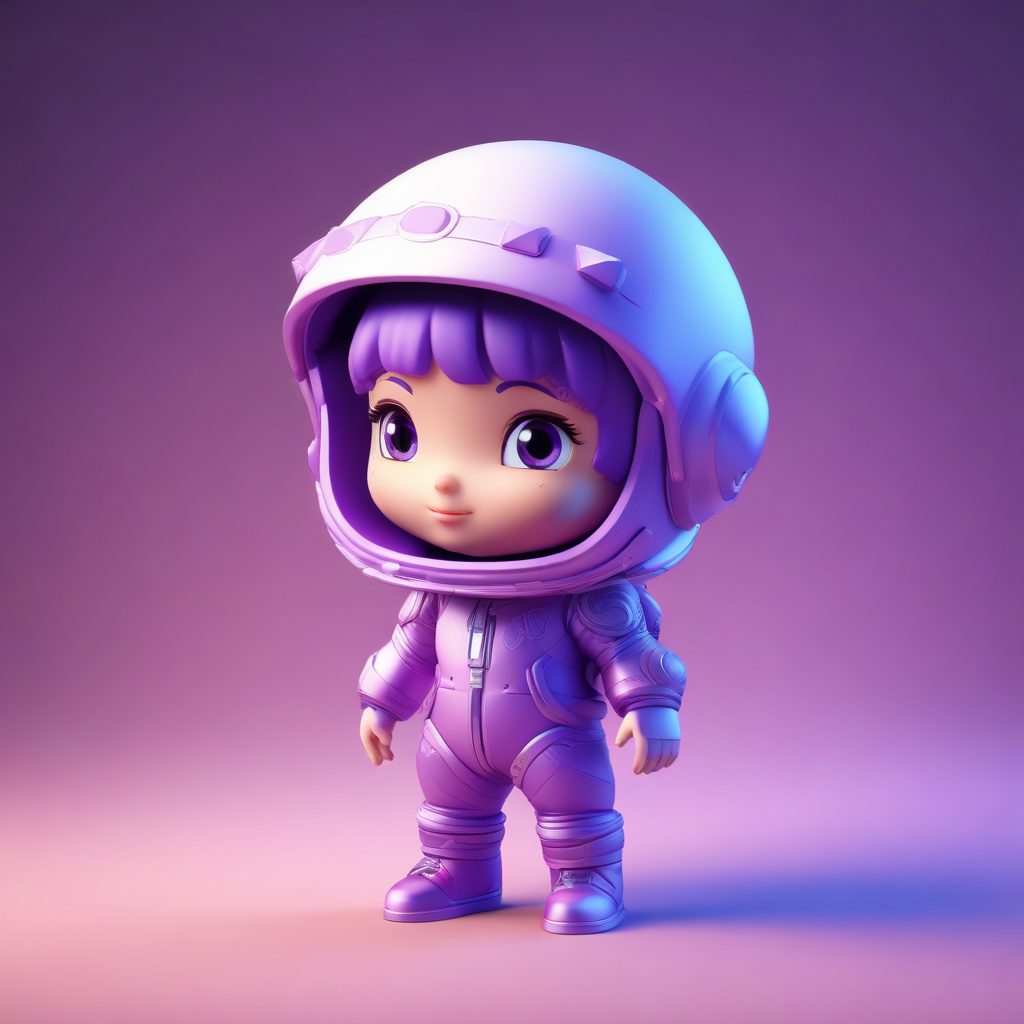 💫宇航员梦幻紫!戴宇航帽Q版少女,3D渲染全身图,高级感头像