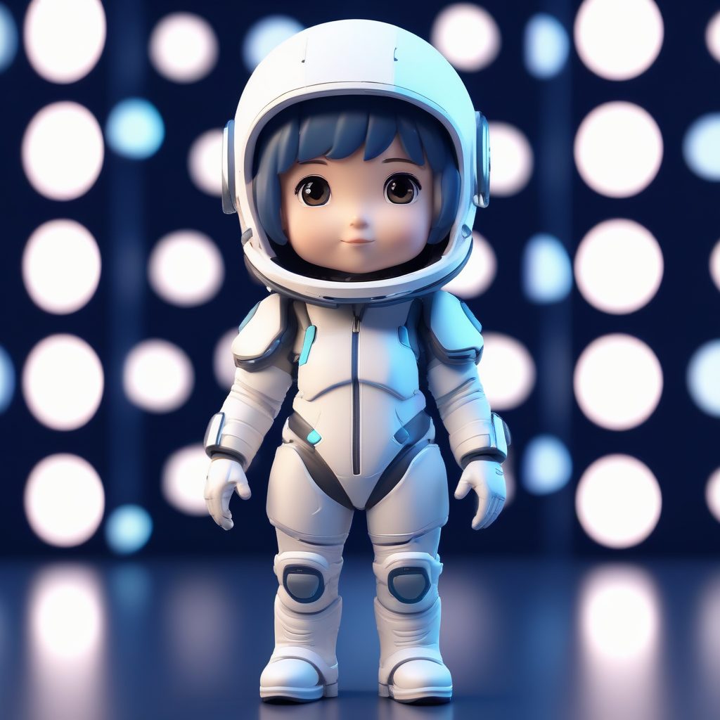 宇航员Q版设计: 零重力悬浮太空女孩3D渲染提示词