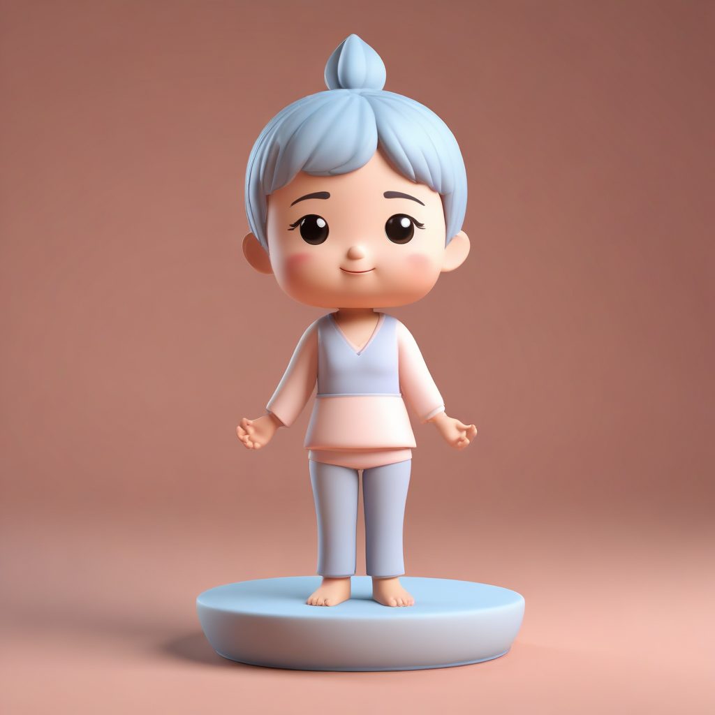 瑜伽平衡大师：Q版小人做树式平衡的专注表情动作AI图