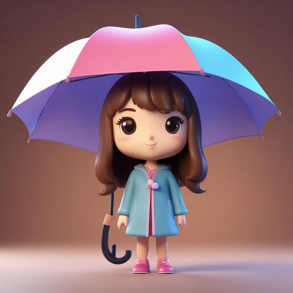 雨天氛围感Q版：撑着透明伞，表情若有所思的可爱女孩